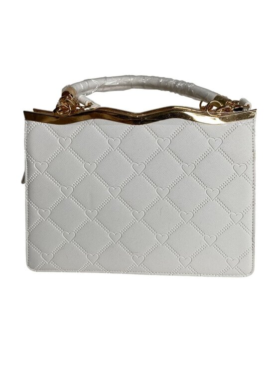 Crossi Handbags - Crossi NWT White Clutch Handbag Gold Frame Heart Embossed Evening Church Wedding